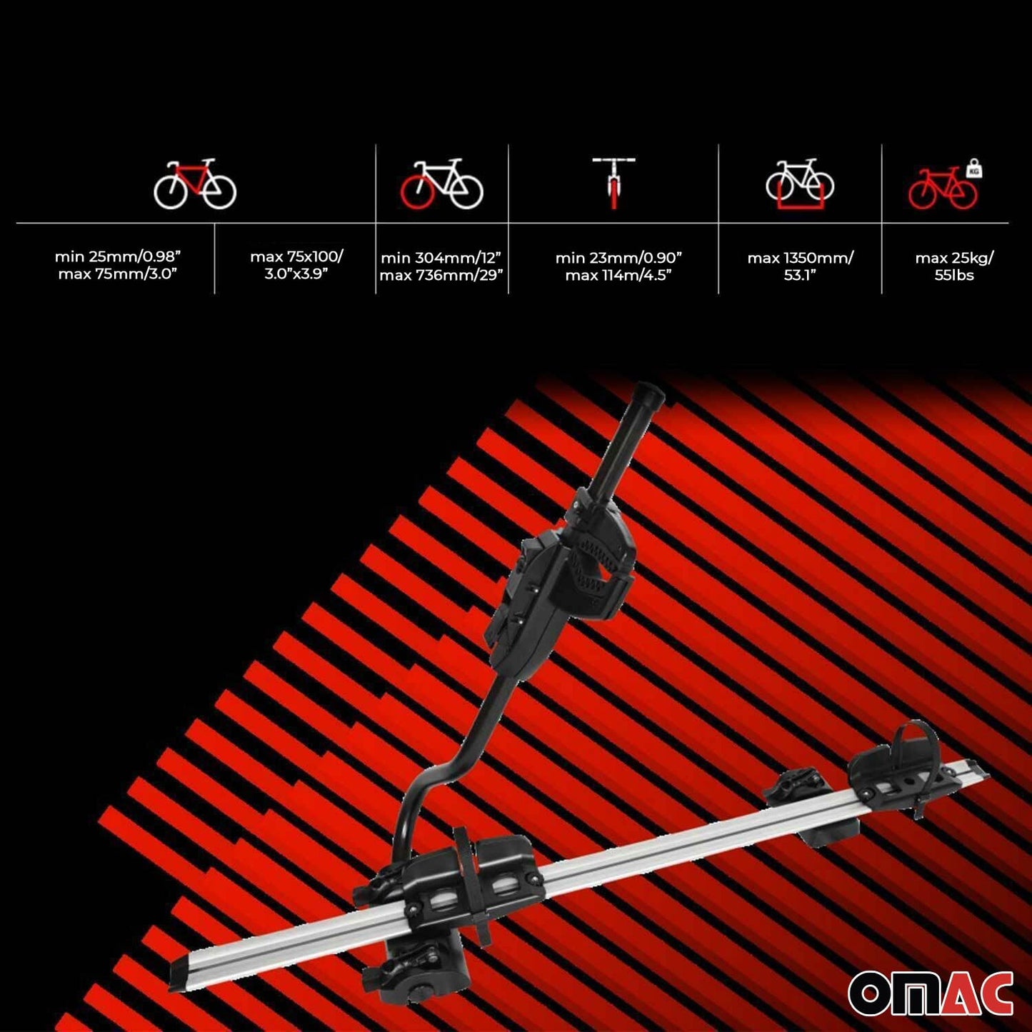 OMAC Farad P-Style Dachfahrradträger für Fahrräder bis 25kg | TÜV, Stahl