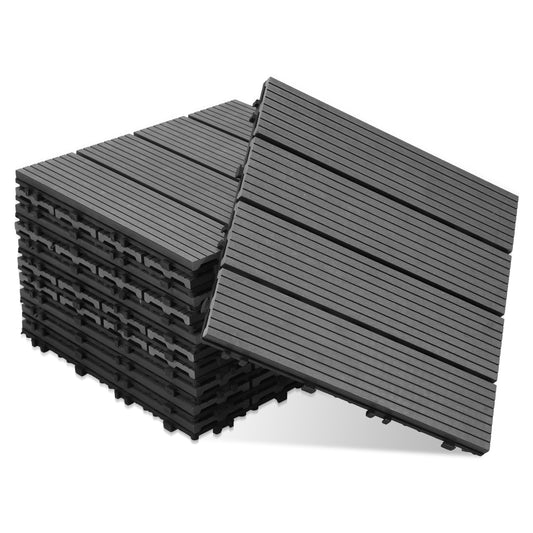 11er-Set WPC Terrassenfliesen für 1m² (30x30cm): Balkon-Klickfliesen mit Drainage | Wasserfest, Korrosionsbeständig