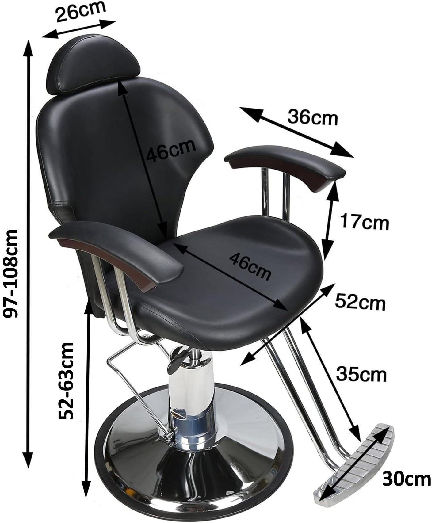 Barberpub hairdressing chair | Hydraulic, tilts up to 135° with gas spring lock, 360° rotatable