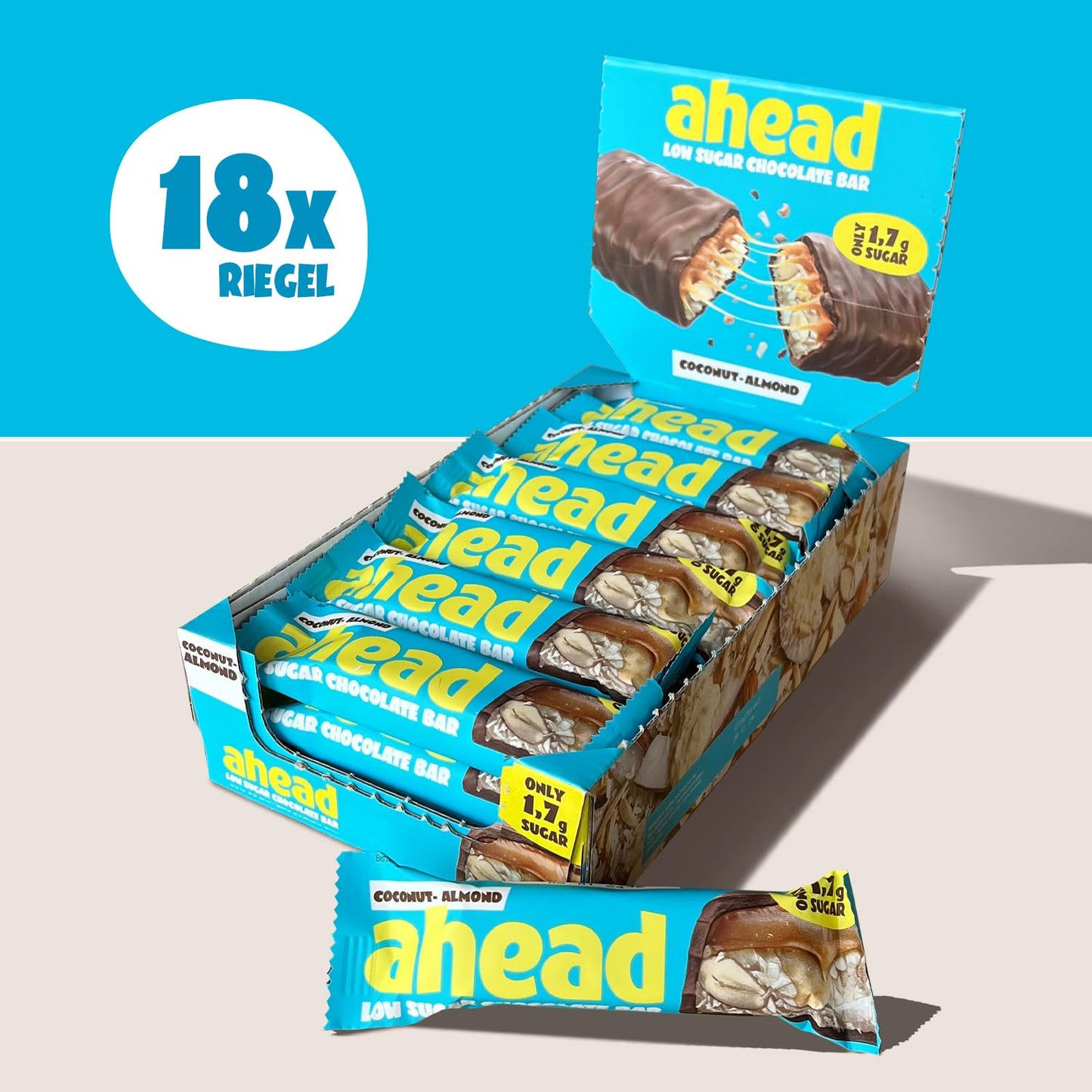 AHEAD Keto Riegel: Coconut Almond (18x 35g) | Low Carb Riegel ohne Zuckerzusatz