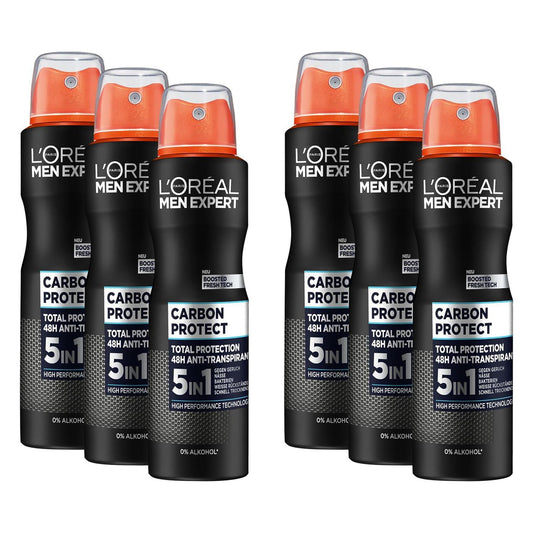 L'Oréal Men Expert 5-in-1 Deo für Männer für bis zu 48 Stunden Frische: Carbon Protect (6x150ml)