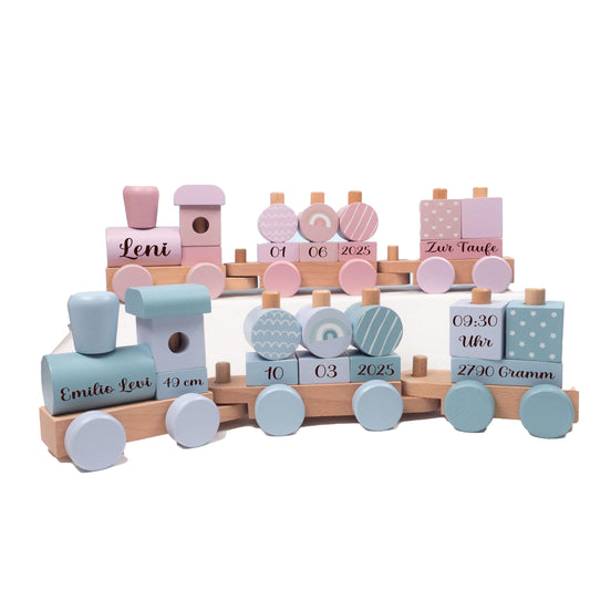 minipishop® personalisierte Baby Holz-Eisenbahn: Geschenk zur Geburt mit Name & Datum