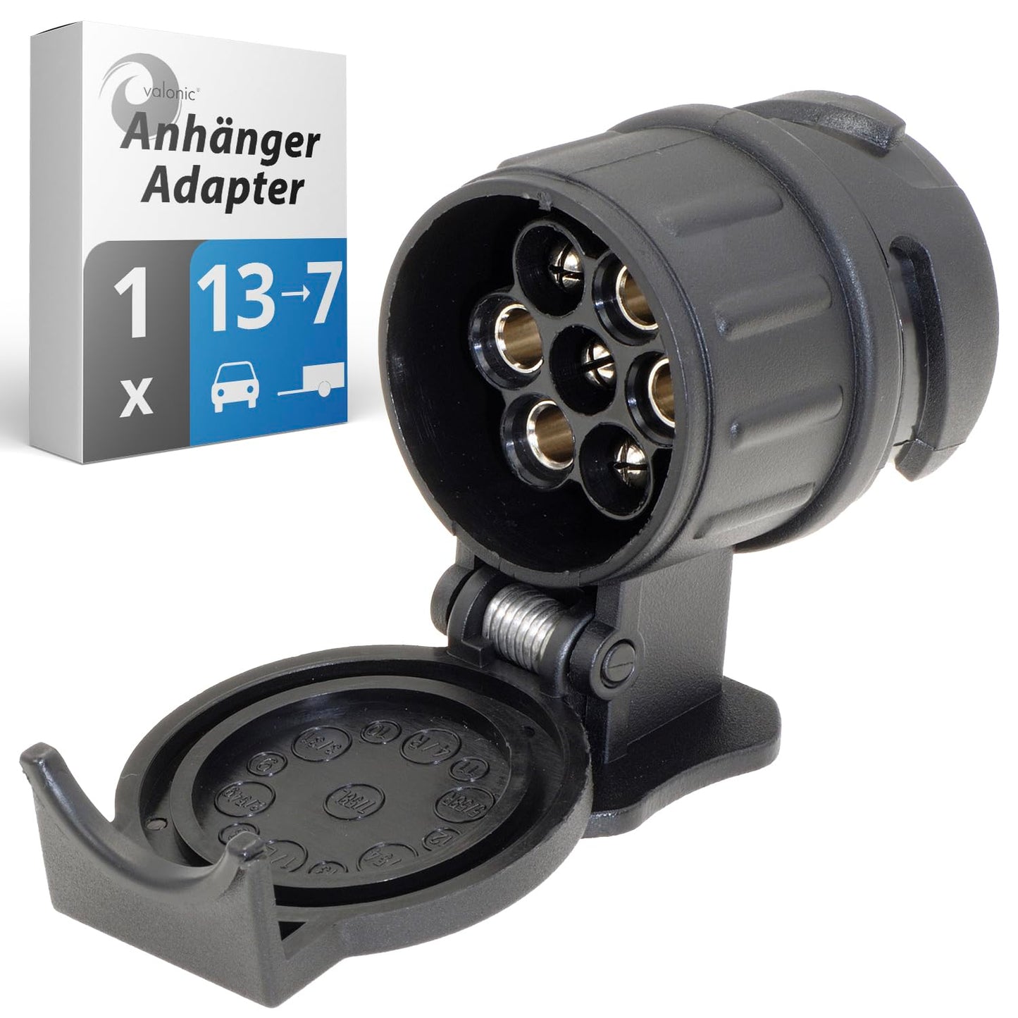 valonic Premium Anhänger Adapter (13 auf 7-polig) für Pkw, Kfz und LKW | Schwarz