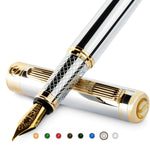 Scriveiner Silver Fountain Pen with Real Gold Finish, Schmidt Gold-Plated Nib (Medium), Best Gift for Men and Women, Managers, Executives (Silver Chrome)