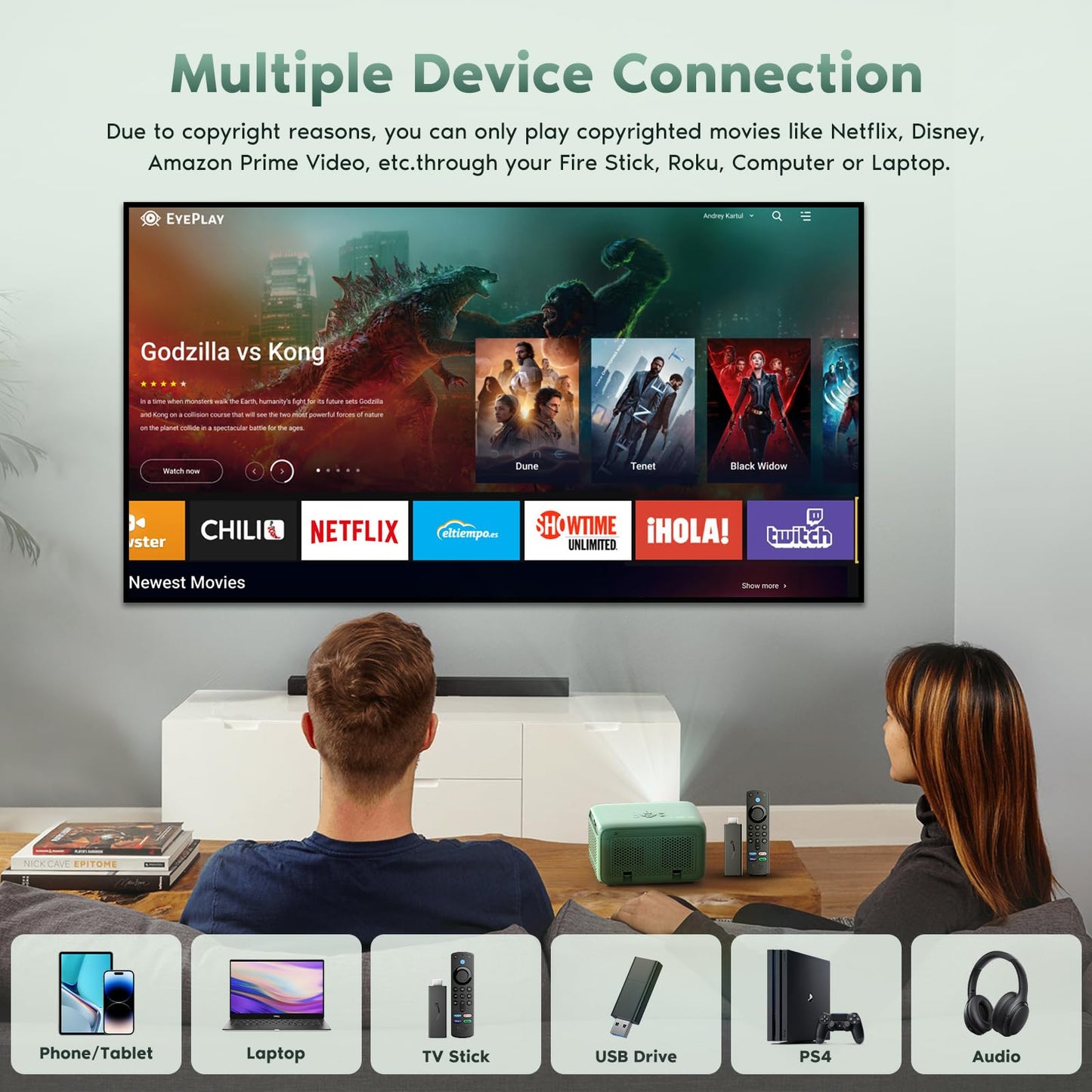 4K Mini Beamer mit WiFi6, Bluetooth: Native 1080P | Kompatibel mit Smartphone-HDMI-USB-Fire TV Stick