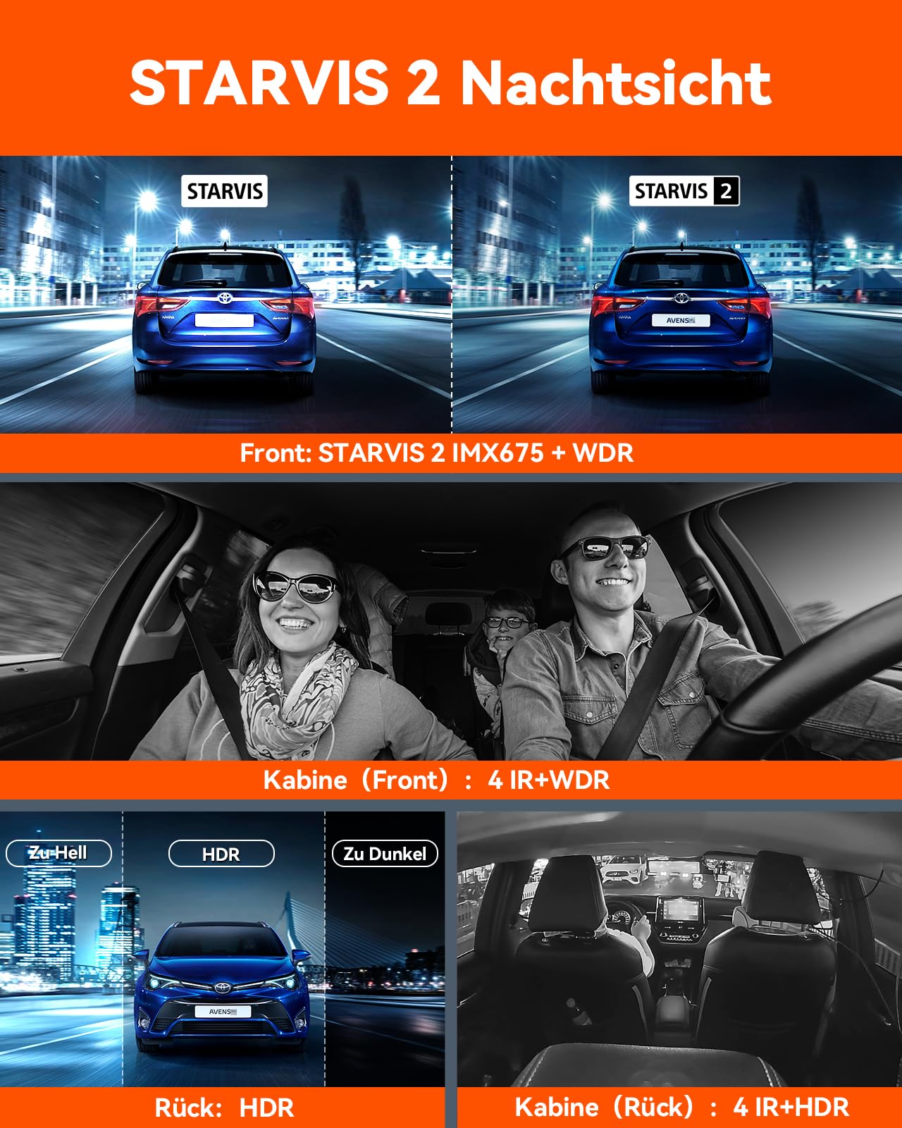 VANTRUE N5 Auto-Dashcam mit Nachtsicht: 4 Kanal, 2.7K, WiFi, 1080P, HDR+, GPS