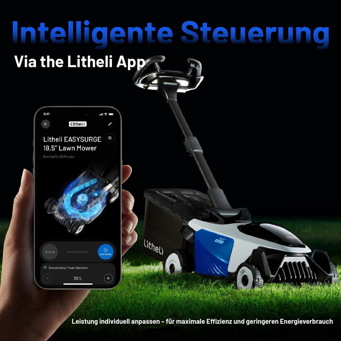 Litheli Easysurge cordless lawn mower including 2x4.0Ah batteries: Self-propelled (2.2-4.7 km/h), brushless motor