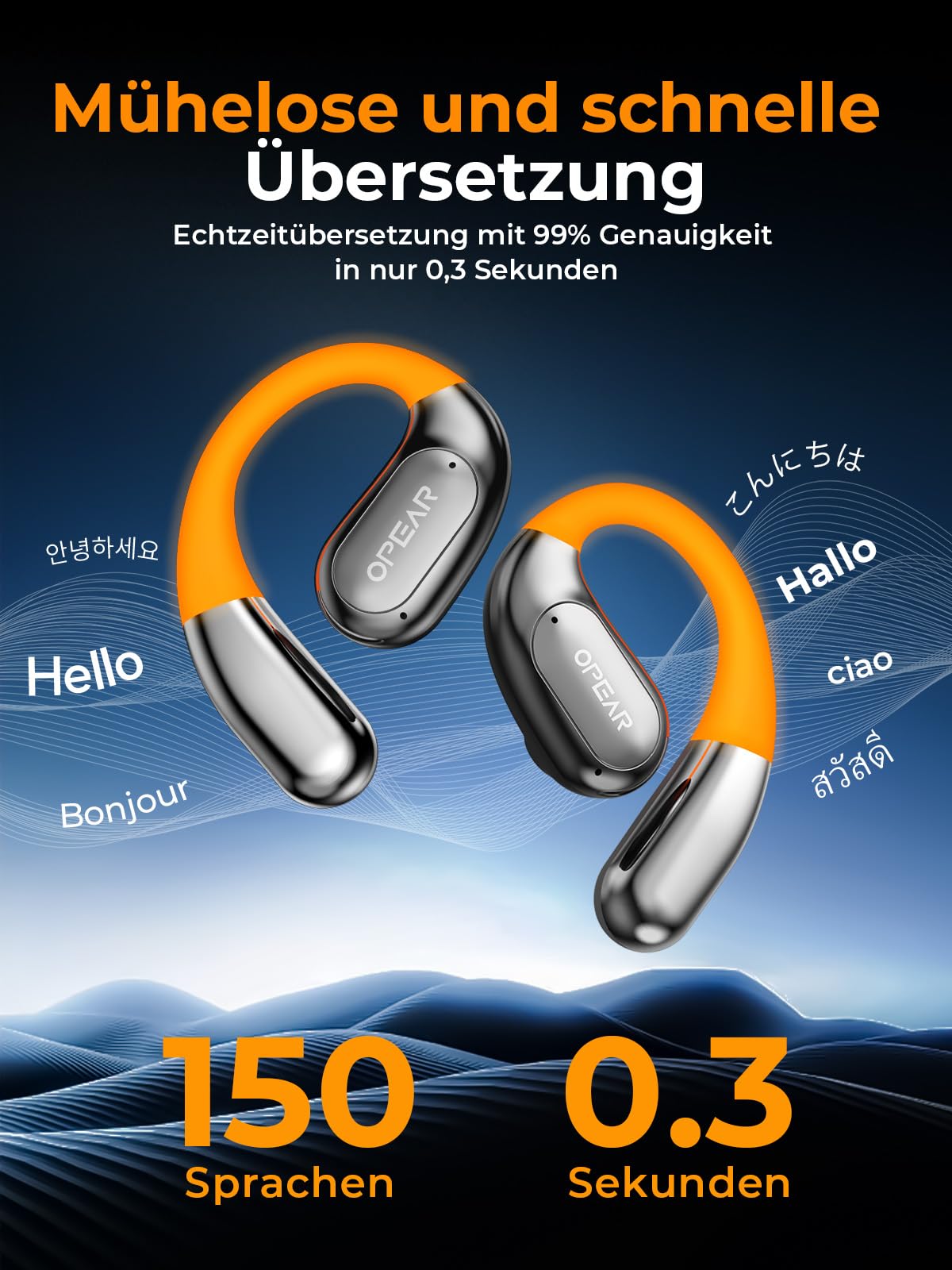 KI 3-in-1 Übersetzungskopfhörer mit 150 Sprachen, 5 Übersetzungsmodi: Echtzeit-Übersetzer mit APP