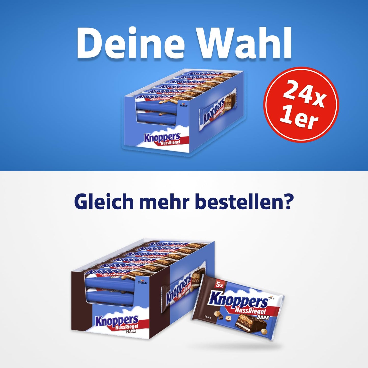Knoppers Nuss-Schokoriegel (24x 40g) mit Milch- und Nugatcreme