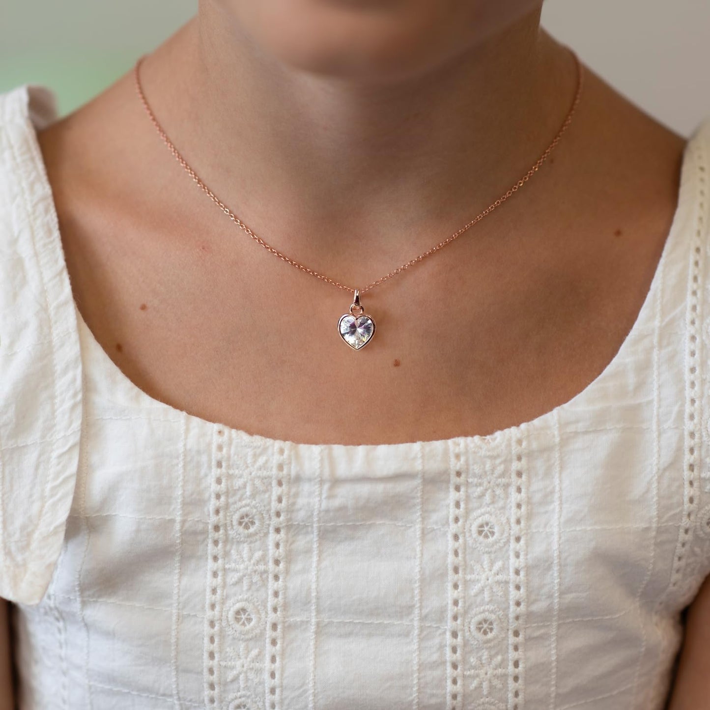 AMOONIC Herzkette für Mädchen (925 Silber) Roségold-vergoldet: Kinderkette mit '45cm' Herzanhänger