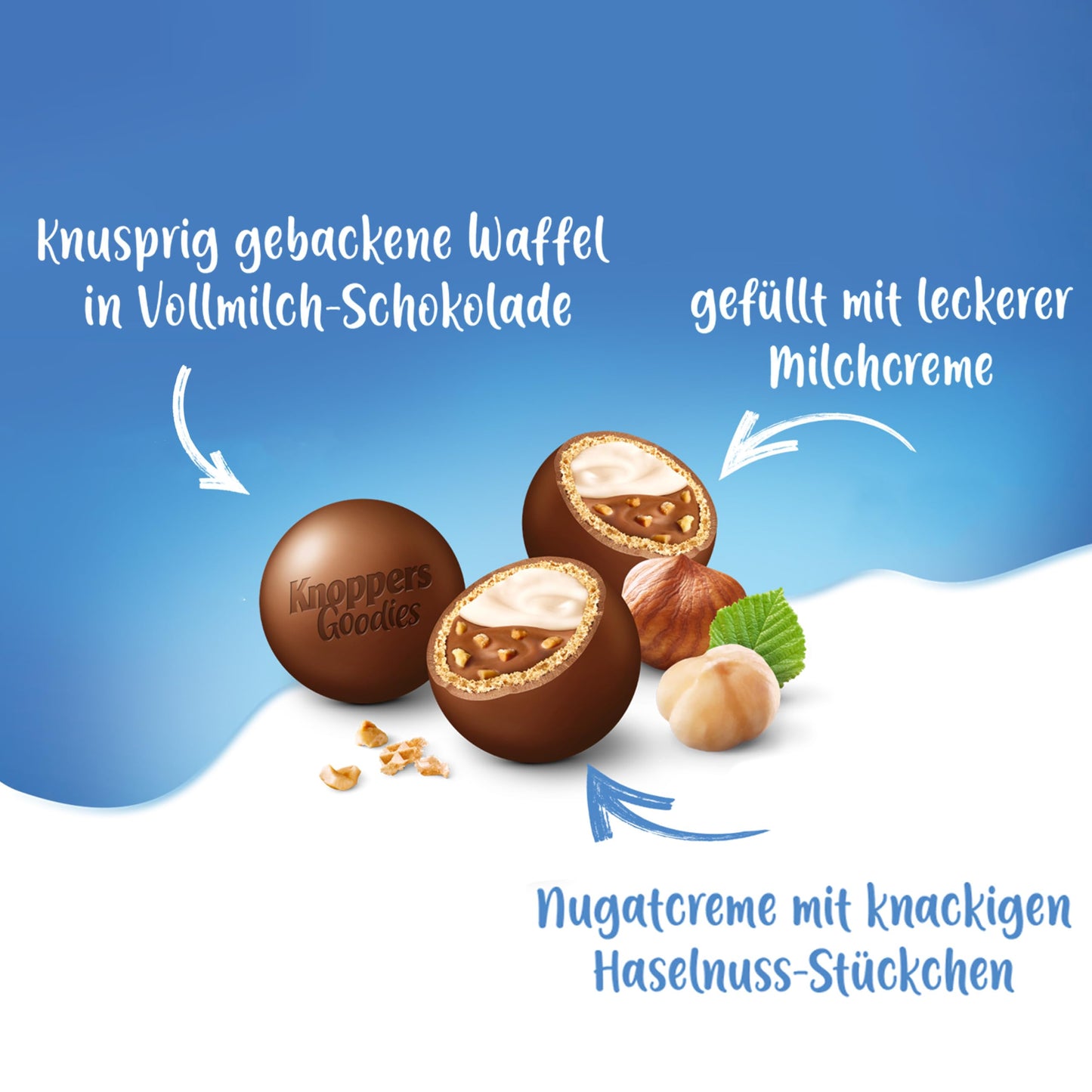 Knoppers Goodies Knusper Minis (1 x 180g): Knusprige Waffelkugeln gefüllt mit Haselnussstücken