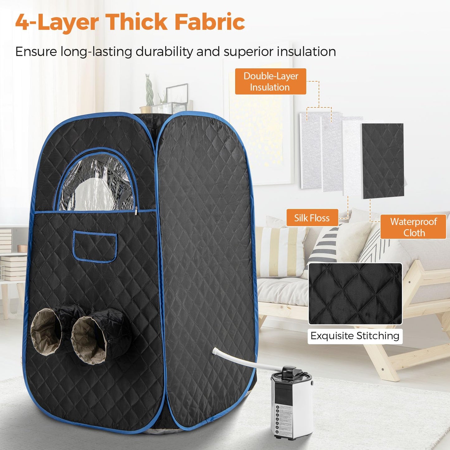 HOMASIS Steam Sauna for Home with Remote Control, Folding Chair & Foot Massager (Black)