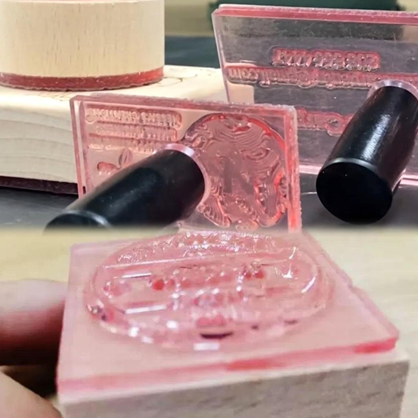 Personalized rubber stamp with wooden handle (logo and name) for private & business use