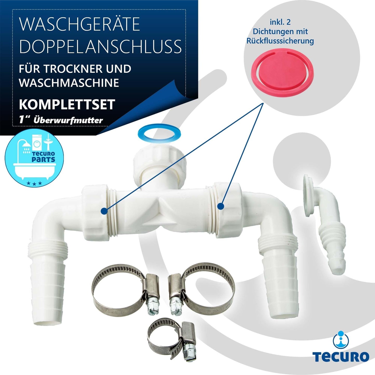 tecuro Waschgeräte-Doppelanschluss für Trockner und Waschmaschine: Einfache Installation