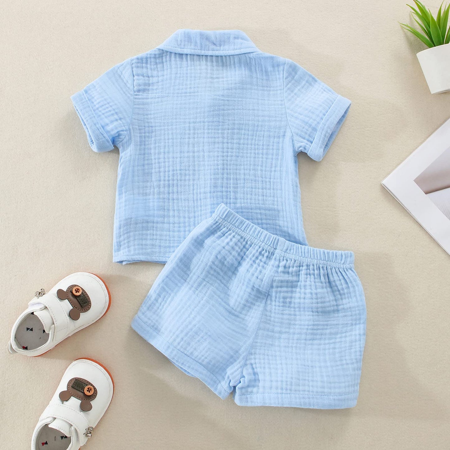 Two-piece clothing set for toddler boys: cotton-linen outfit (blue - in various sizes)