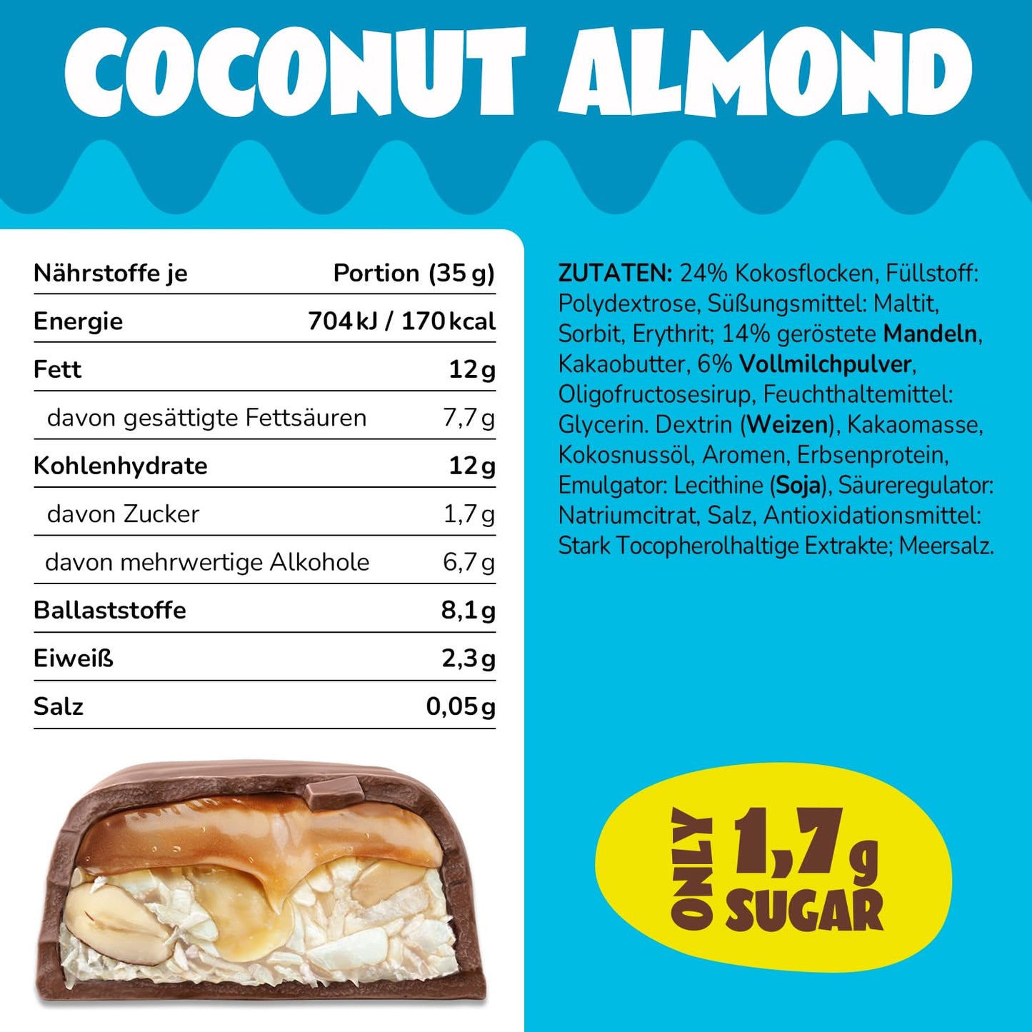 AHEAD Keto Riegel: Coconut Almond (18x 35g) | Low Carb Riegel ohne Zuckerzusatz