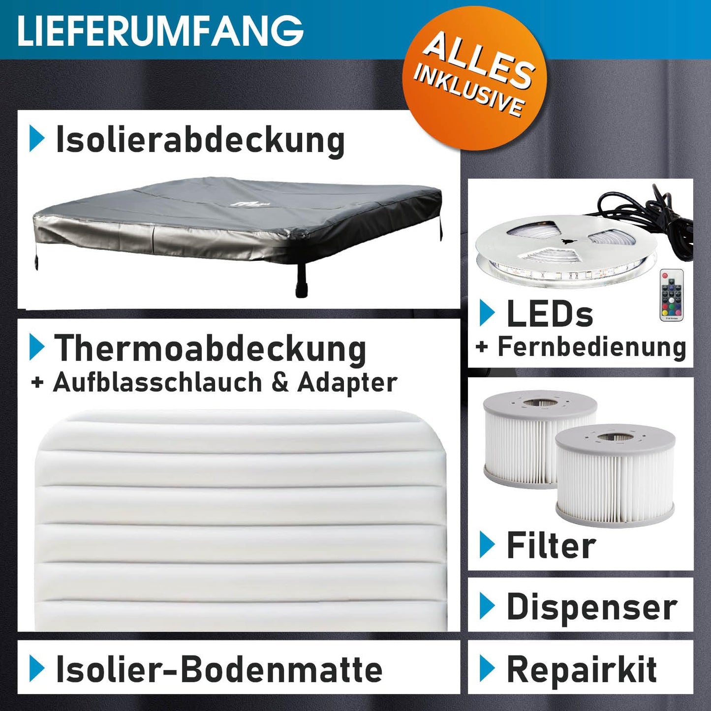 BRAST® Whirlpool MSpa Oslo Plus XXL with fixed outer wall & LED lighting
