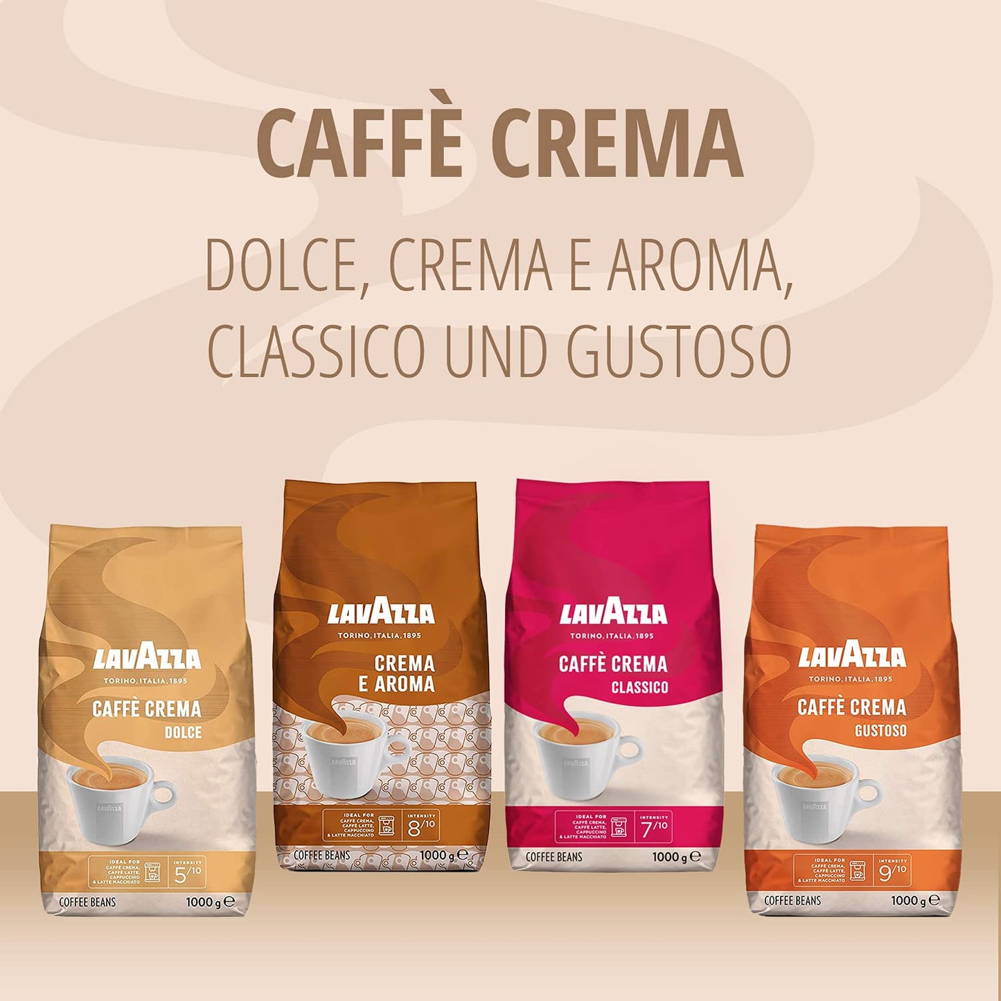 LAVAZZA Caffè Crema Classico (1kg): Arabica & Robusta Kaffeebohnen | Intensität 7/10