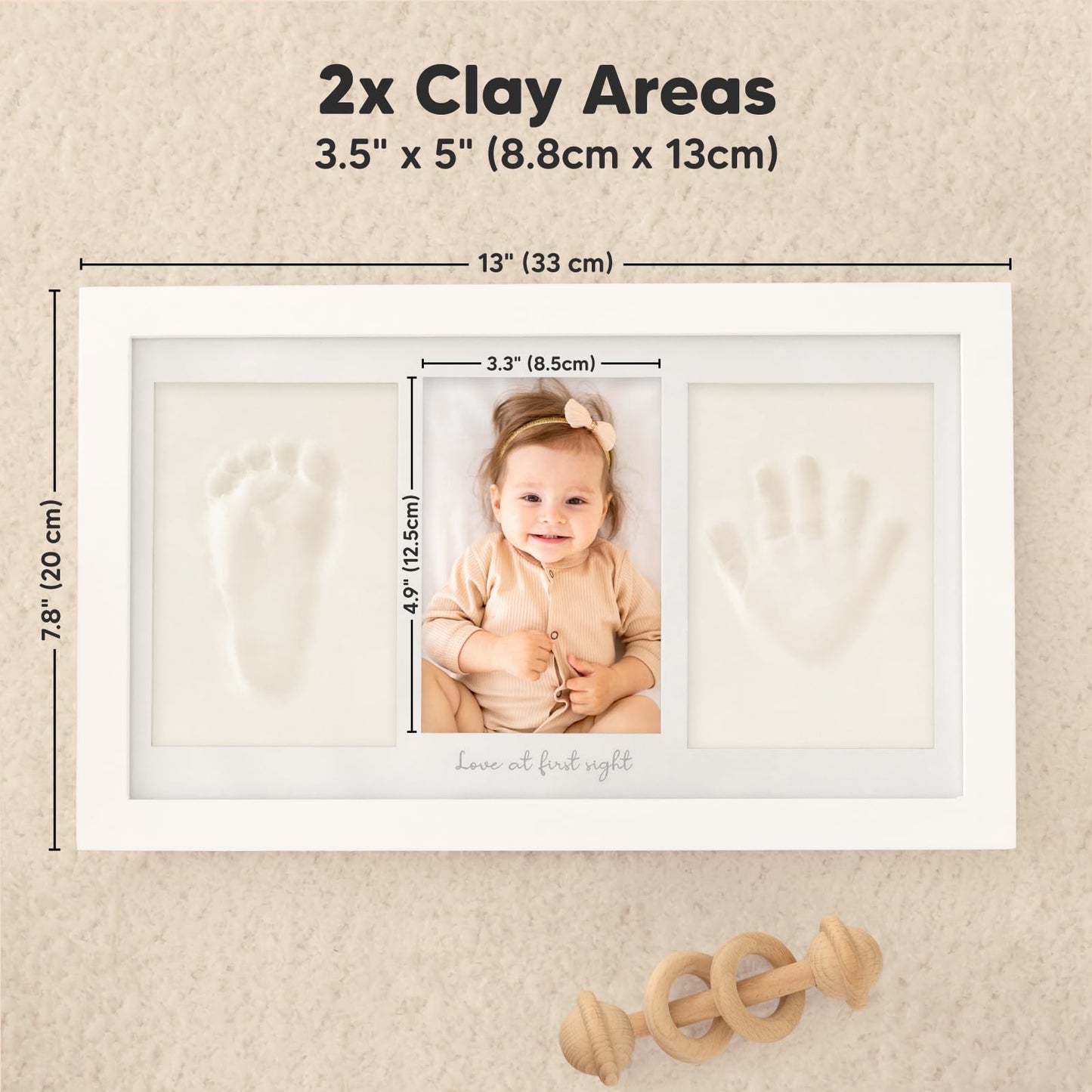 Baby Hand- und Fußabdruck-Set aus Gips für Neugeborene inkl. Bilderrahmen (Alpine-Weiß)