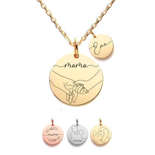Personalisierte Initialen Kette für Mütter mit Gravur & zwei runden Anhängern in Rosegold, Gold und Silber