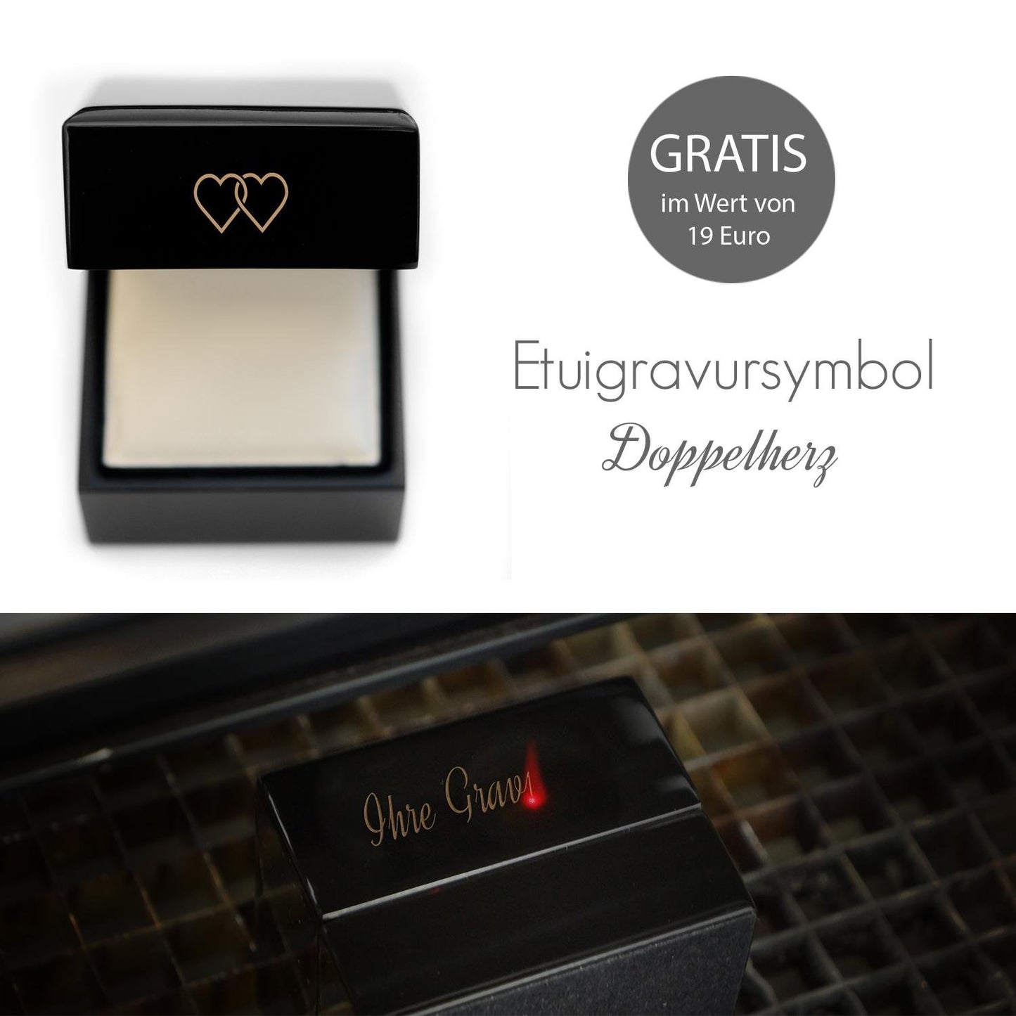 AMOONIC engagement rings (pair) silver 925 with zirconia 'FREE case with 2 hearts' (white gold-platinum look)