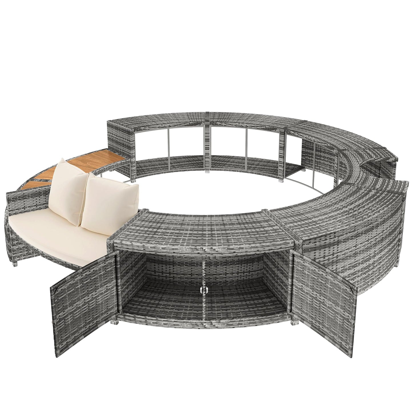 Garten-Lounge-Set mit runder Couch für Whirlpool & Pool mit verstellbaren Füßen inkl. Kissen
