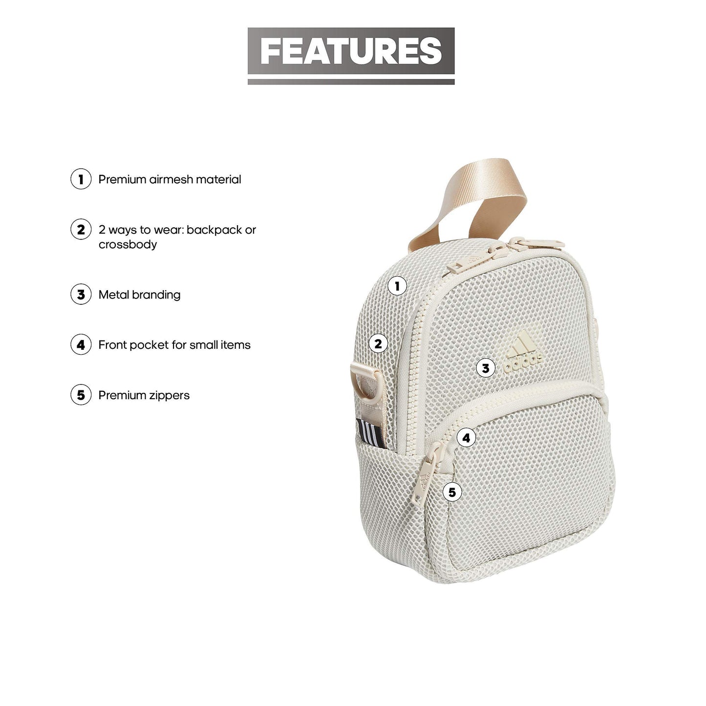 adidas 2-in-1 Damen Airmesh Hybrid Mini-Rucksack mit Premium Reißverschluss