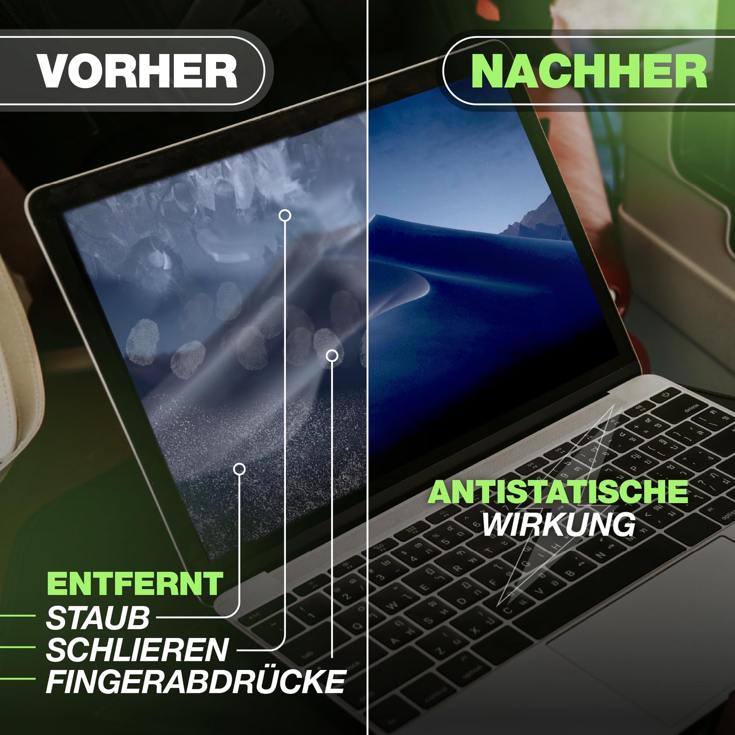 Bildschirmreinigungsspray (500ml) & 3x Mikrofasertuch: Reinigungsflüssigkeit für Smartphones, TVs, Monitore