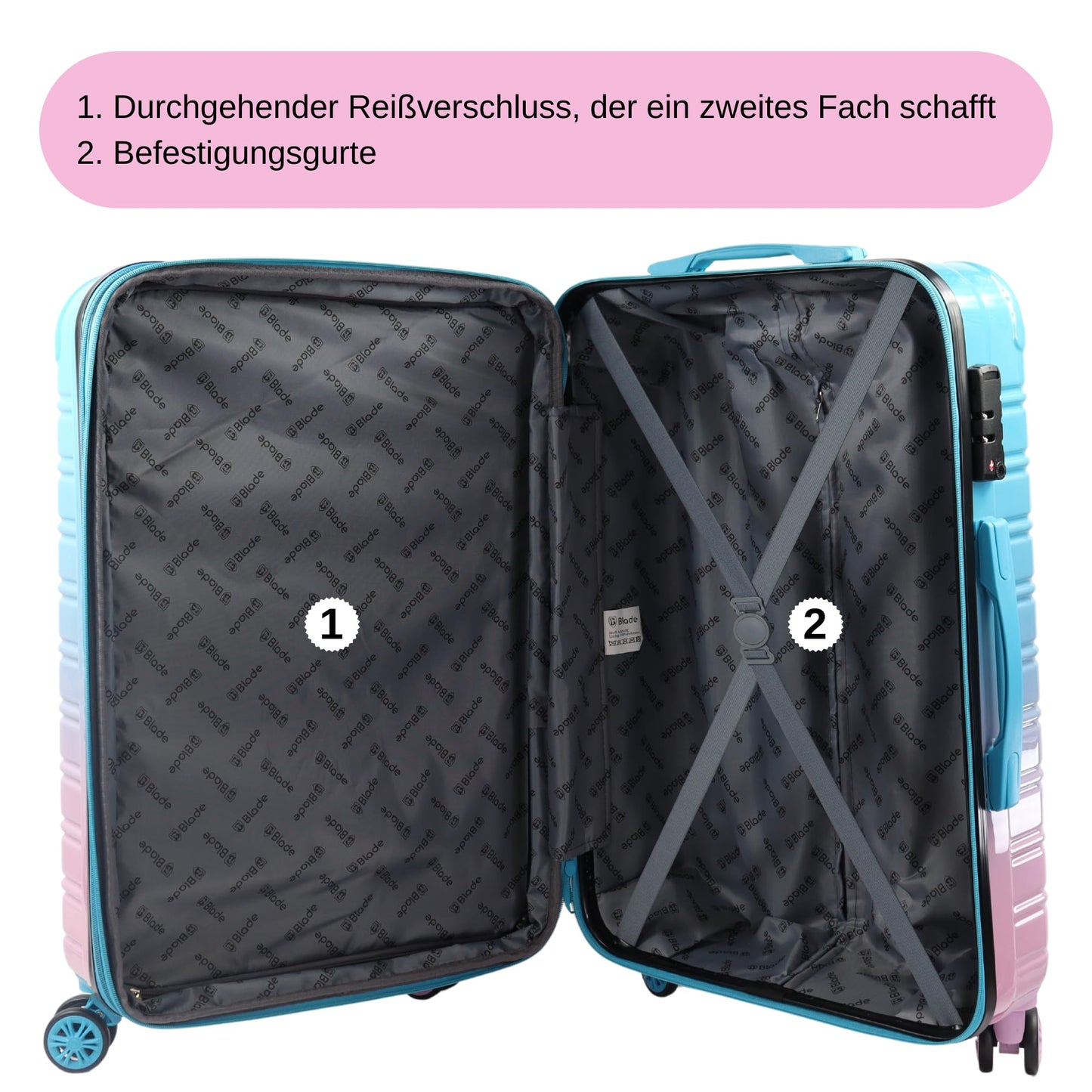 BLADE Hartschalen Reisekoffer-Set (3-teilig) mit TSA Schloss: Erweiterbar (Blau-Pink)