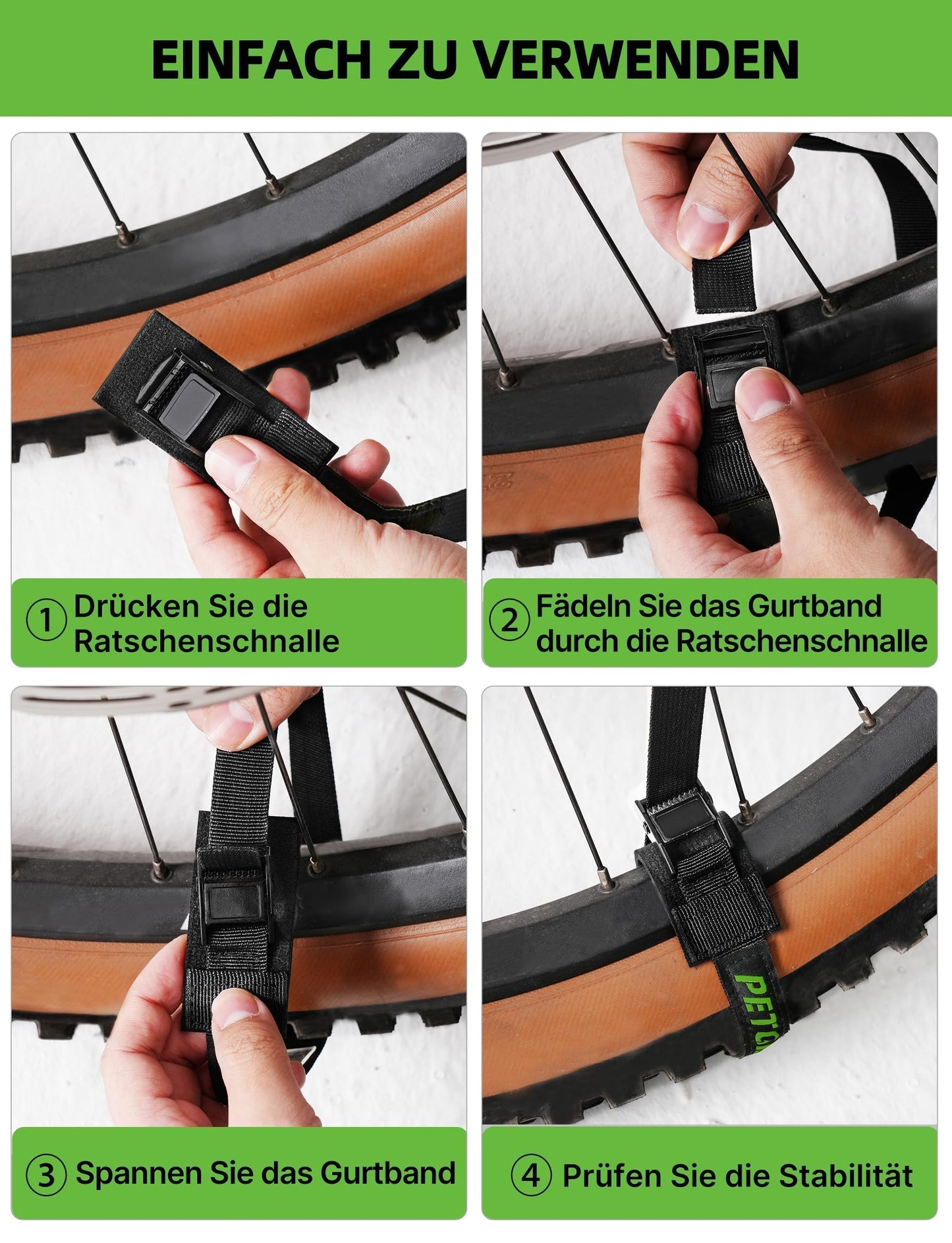 4x Spanngurte mit Polsterung für alle Fahrradträger (40cmx20mm): 200kg Belastbarkeit für Dachträger
