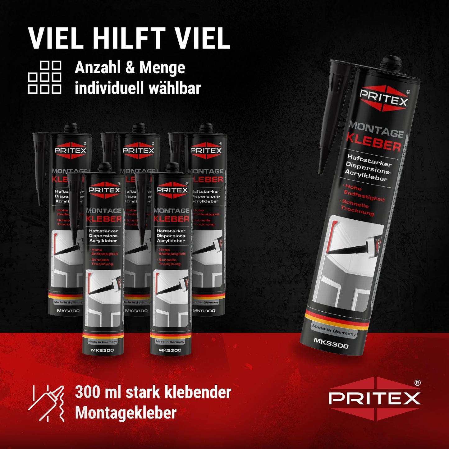 PRITEX Professional Assembly Adhesive (10x 300ml): Strong universal adhesive for indoor use