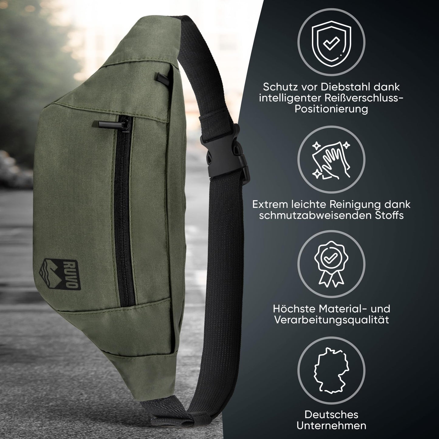 RUVO® Unisex Bauchtasche mit Reißverschluss: Für alle Aktivitäten geeignet
