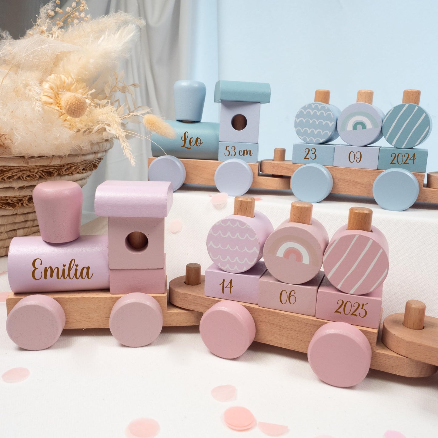 minipishop® personalisierte Baby Holz-Eisenbahn: Geschenk zur Geburt mit Name & Datum