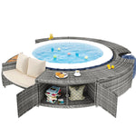 Garden lounge set with round couch for whirlpool & pool with adjustable feet including cushions