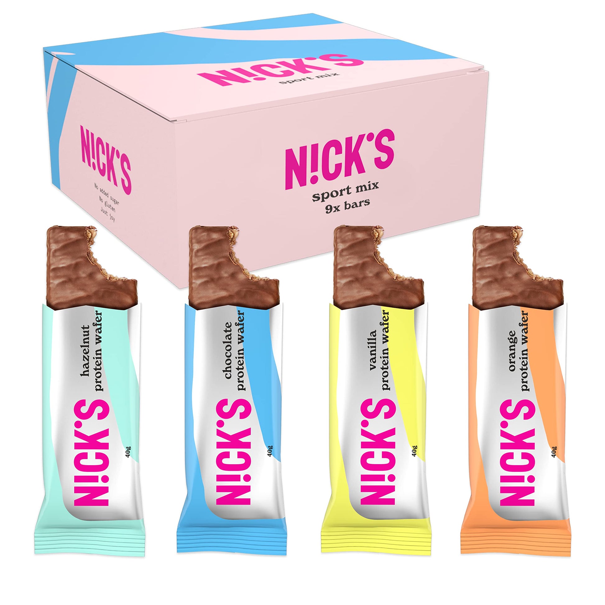 NICKS Protein Wafer Riegel Sport Mix (9x 40g): Low Carb Proteinriegel Schokopladen