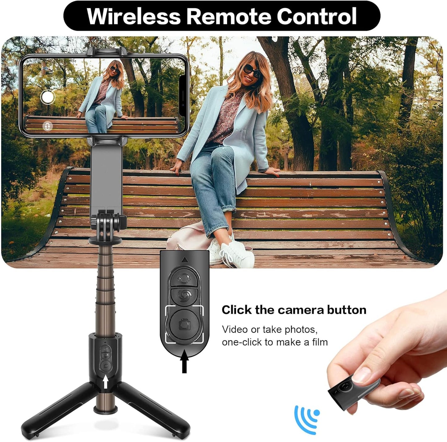 Verstellbarer Bluetooth Handyhalterung Fülllicht-Selfie-Ständer für iPhone, Samsung, Huawei, Xiaomi - Kabelloser Remote Control Fernbedienung