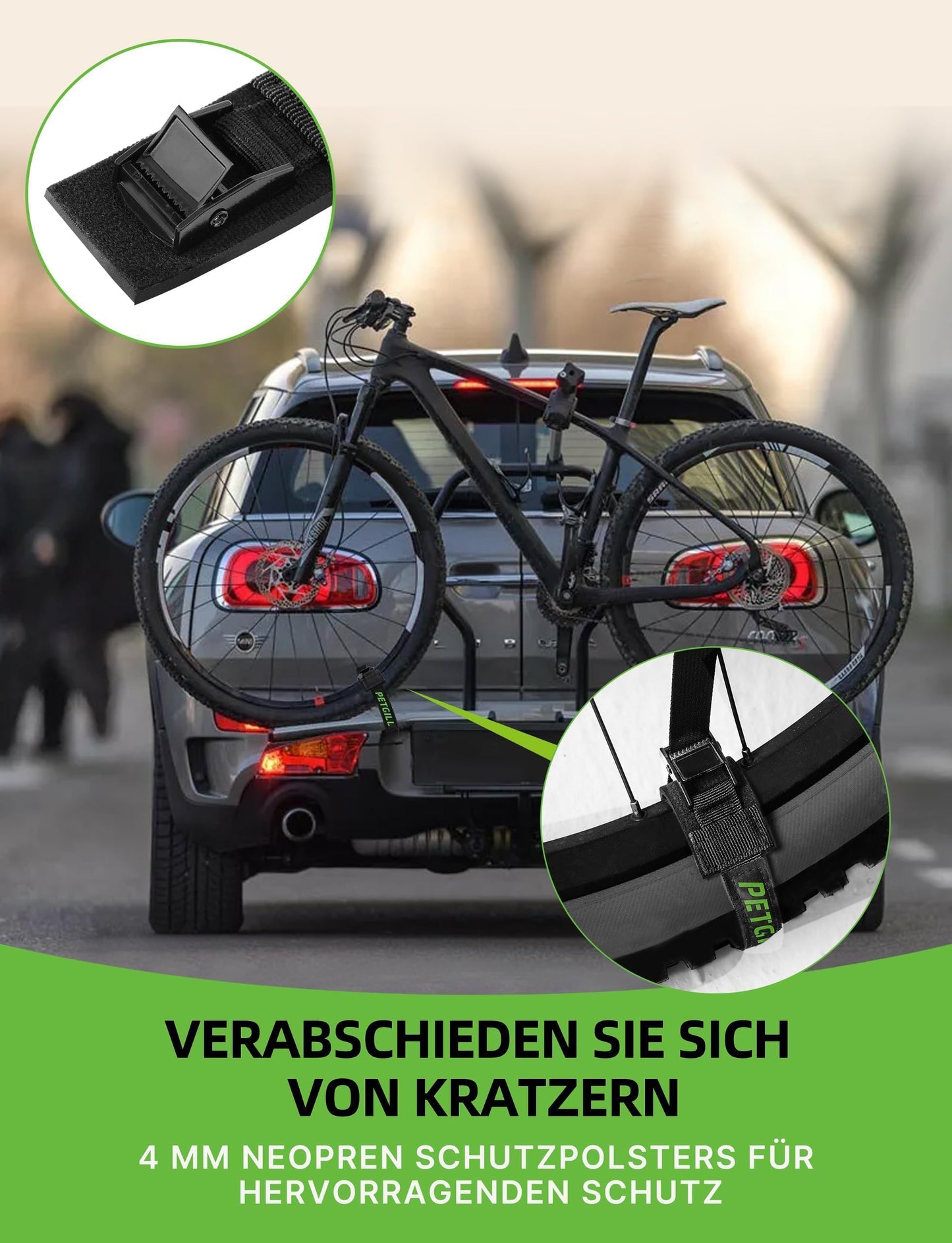 4x Spanngurte mit Polsterung für alle Fahrradträger (40cmx20mm): 200kg Belastbarkeit für Dachträger