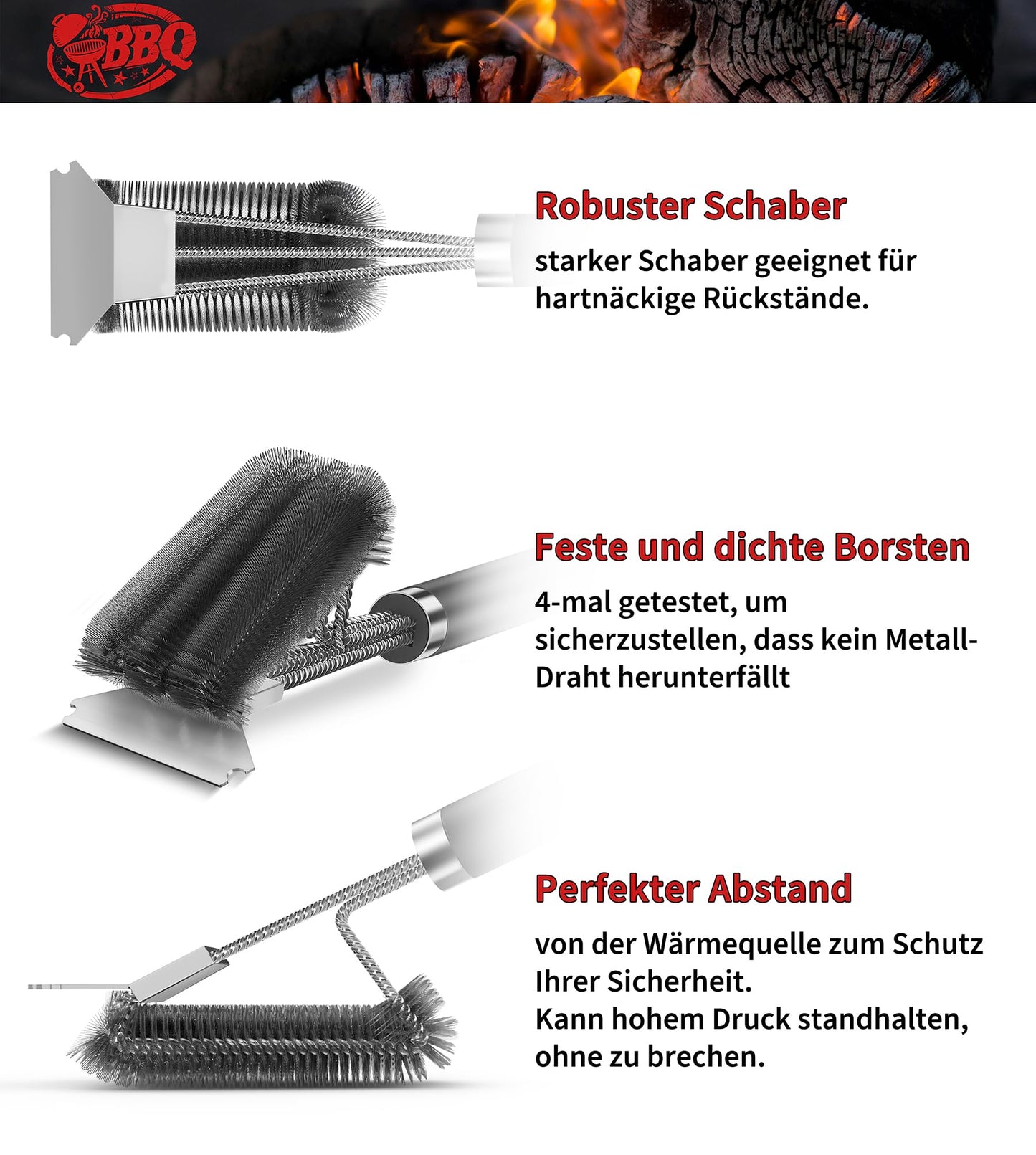 Grill brush, TNTOR grill cleaning brush with extra long stainless steel bristles, stainless steel spatula and PP heat-insulated handle, for gas grill, charcoal grill, kettle grill, electric grill and grill grate.