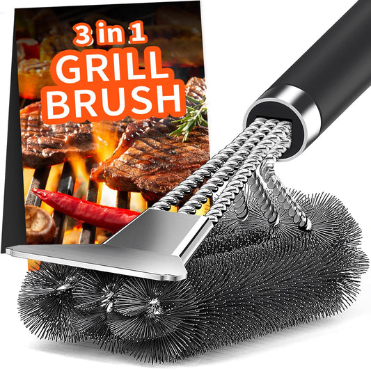 Grillbürste, TNTOR Grill Reinigungsbürste mit Extra Langer Edelstahl Borsten, Edelstahl Spatel und PP Wärmedämmung Griff, für Gasgrill, Holzkohlegrill, Kugelgrill, Elektrogrill und Grillrost.