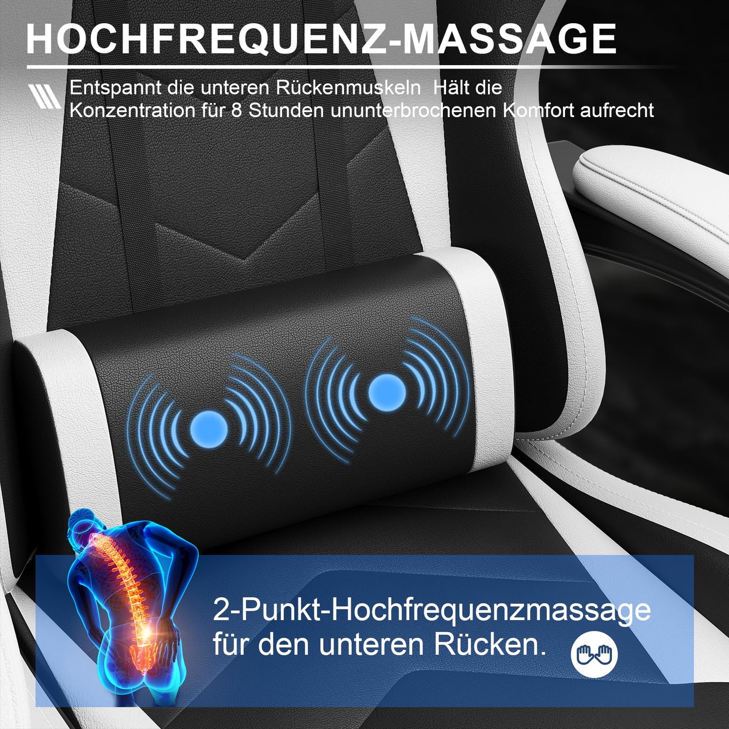 DEVOKO Ergonomischer Massage Gaming Stuhl mit Fußstütze (150kg Belastbarkeit, 360° drehbar)