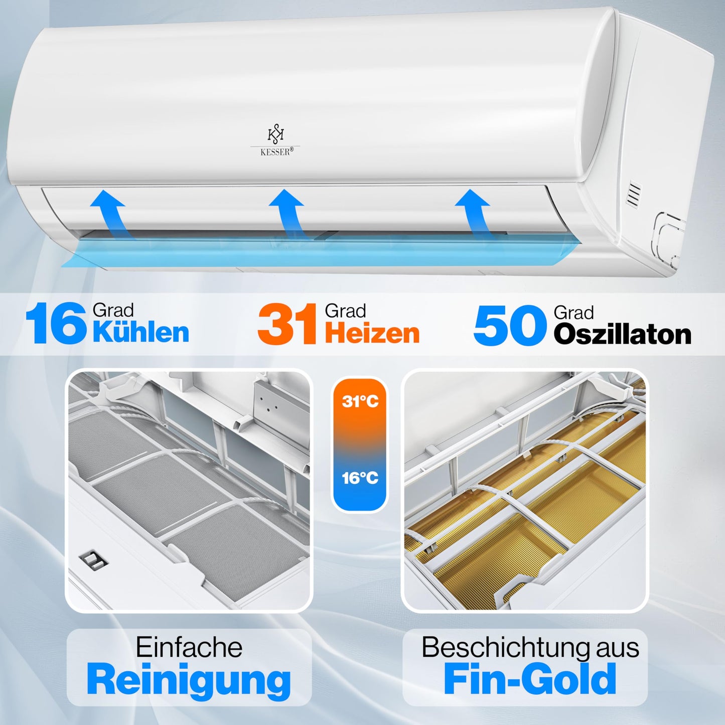 KESSER® 'Quick Connect' Split Air Conditioning Set with Heating Function: 12000BTU, 3.4kW, WiFi & App