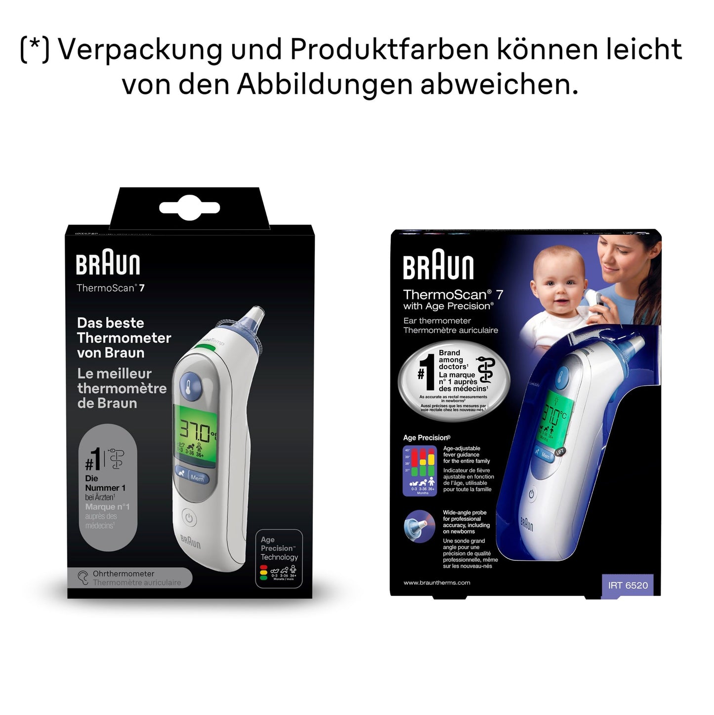 Braun ThermoScan-7 Ohrthermometer mit Age Precision & ExacTemp inkl. 21 Hygiene Caps