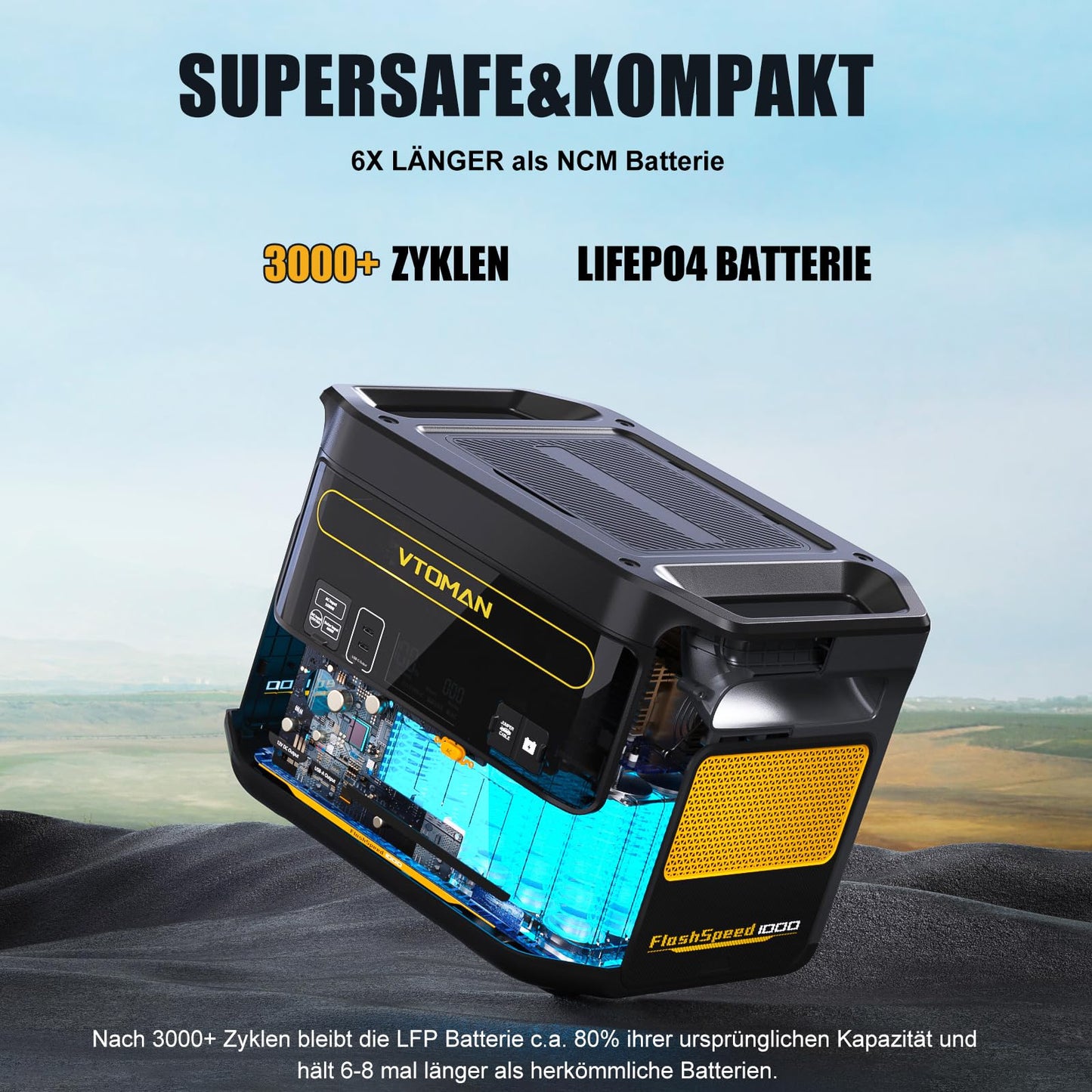 VTOMAN FlashSpeed 1000 Powerstation (2376Wh) Komplett-Set: 1h Schnellladung für Camping, Wohnmobil