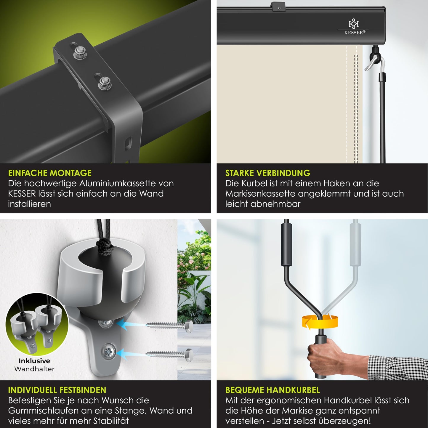 KESSER® vertical awning with hand crank mechanism: sun and privacy protection including mounting kit & cover