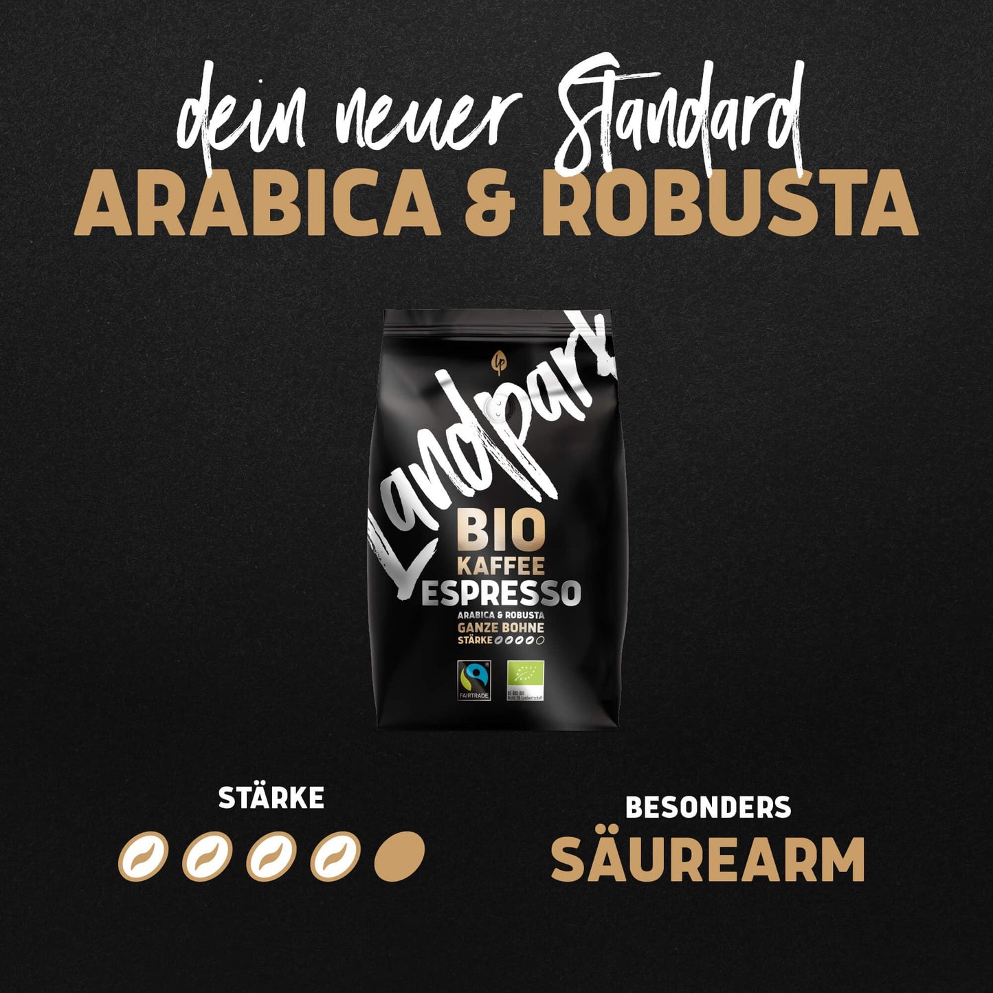 Landpark Bio Kaffee Espresso 500g: Arabica & Robusta Kaffeebohnen | Fair Trade