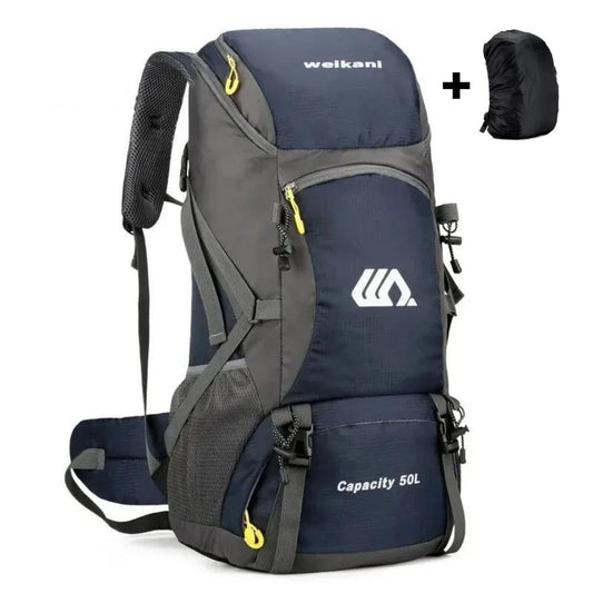 Ultraleichter 50L Wanderrucksack | Faltbar - Wasserfest: Ideal für Outdoor-Aktivitäten - Dunkelblau mit Regenschutz