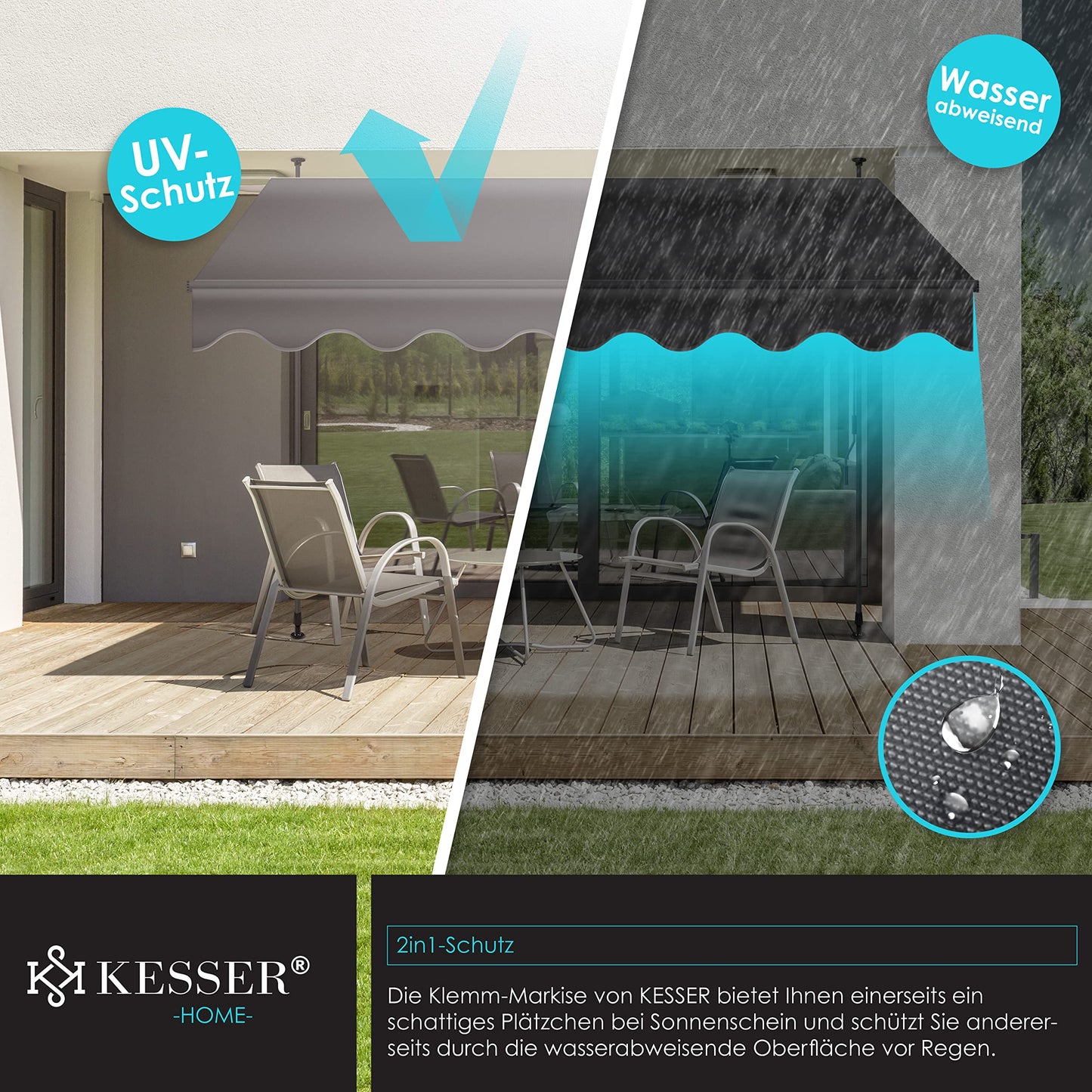 KESSER® Sonnenschutz Klemmmarkise für Balkon & etc. | Höhenverstellbar ohne Bohren (Anthrazit)