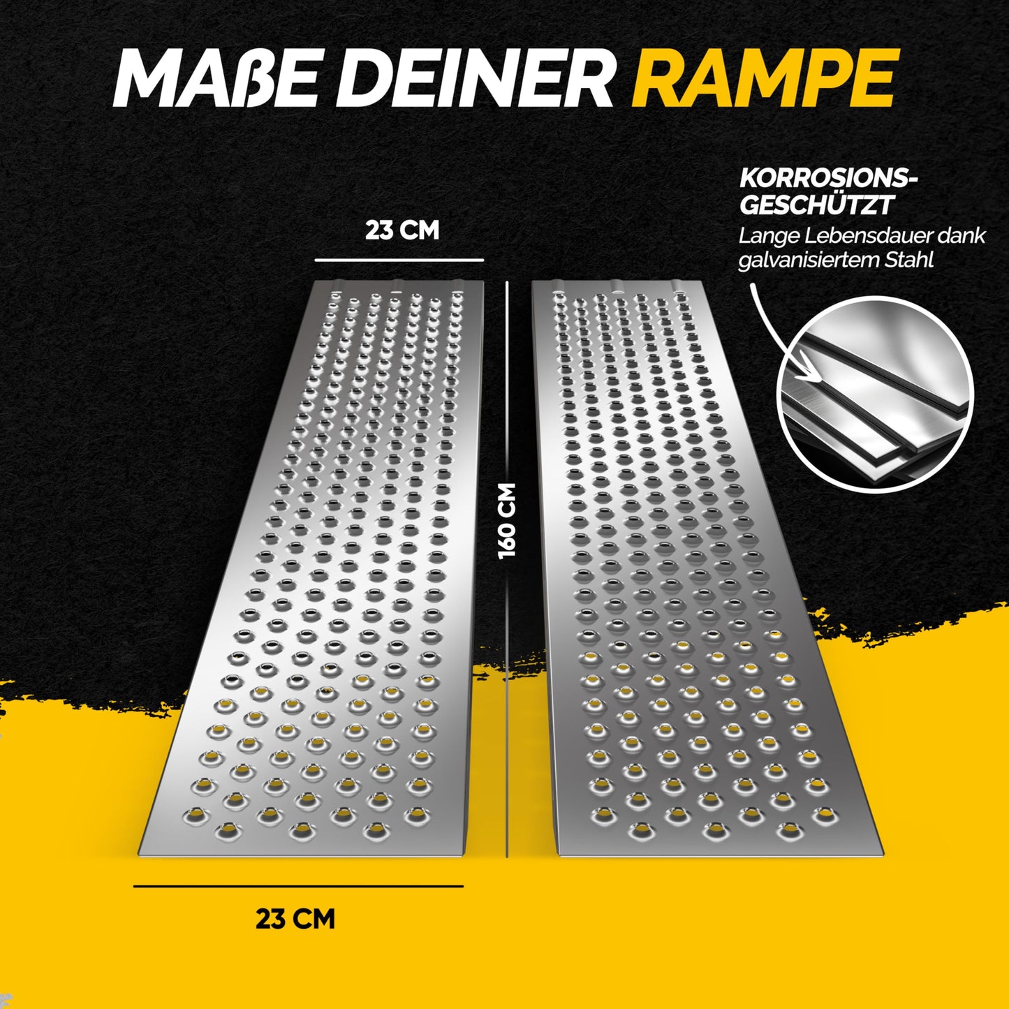 MONZANA® 2x access ramp: 400kg load capacity made of galvanized steel (160x22.5x4.5cm)