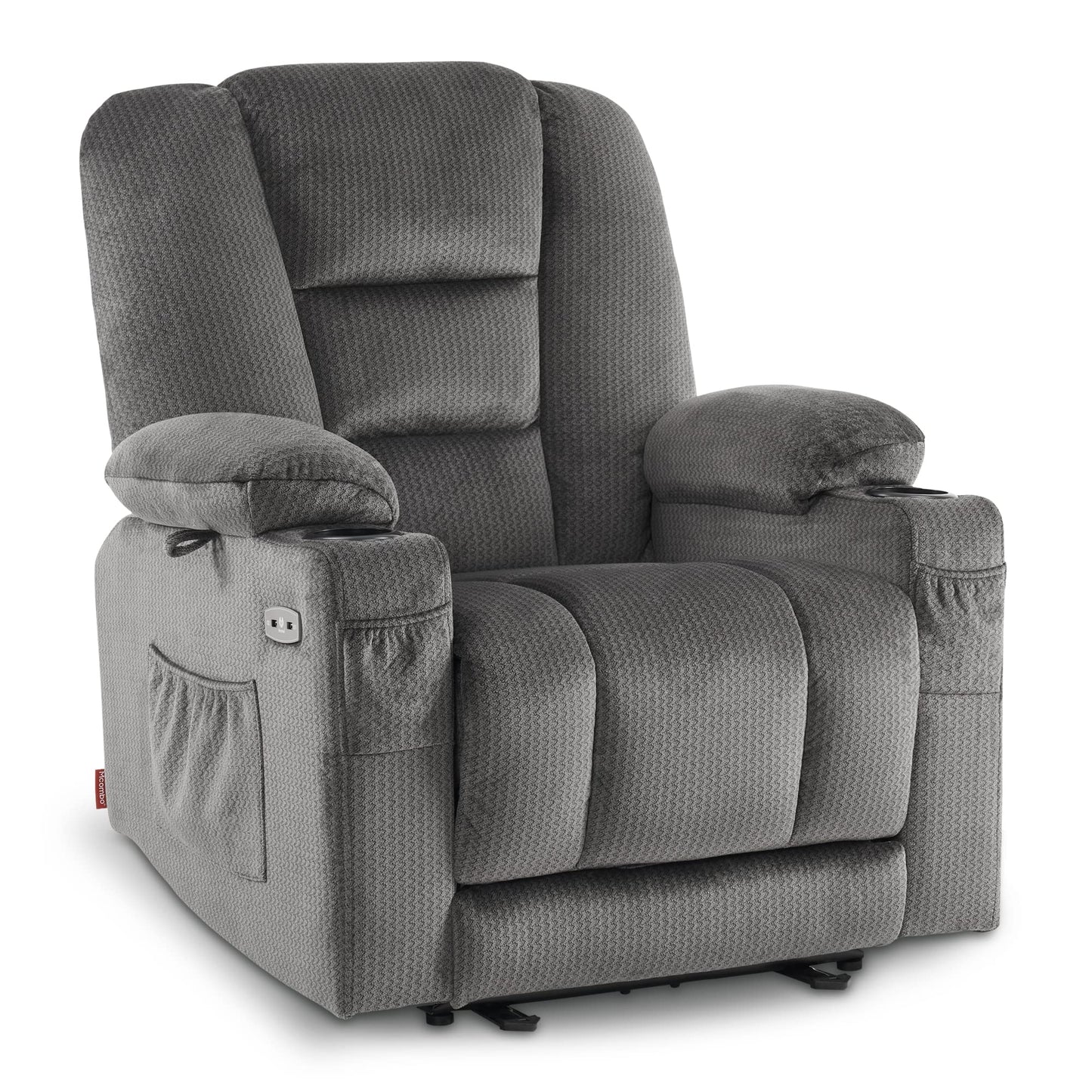 M MCombo Fernseh- Relaxsessel (7008) mit Liege-, Massage-, und Wärmefunktion: Elektrisch verstellbar, USB & Getränkehalter in Grau