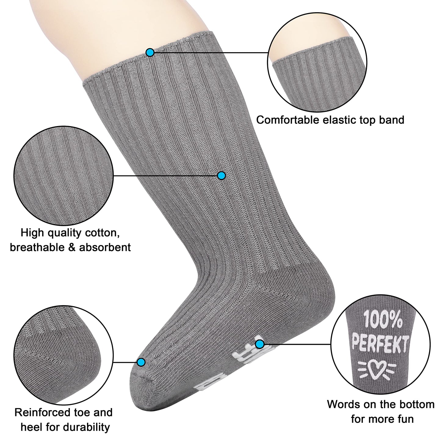 Belloxis Baby Socken (4 Paar): Lustige Textaufdrucke & Rutschfest | Für Babys von 0-12 Monaten